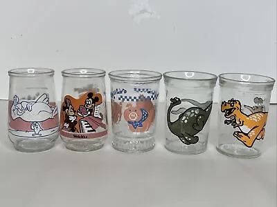 Lot Of 5 Vintage Welch's & BAMA Jelly Jam Jars Mickey Looney Tunes Dinosaurs Pig • $24
