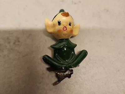 E1 Vintage Pixie Elf Clip On Chrismas Tree Figurine Green Porcelain Japan • $9.99