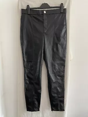 ZARA Black Faux Leather Trousers Size EUR XL • £15