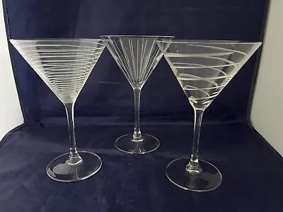 Set Of 3 Mikasa CHEERS 7  Martini Glasses: Vertical Horizontal Swirl Cuts • $30