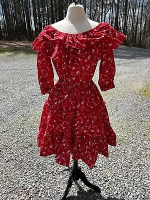 Square Dance Outfit Red M Cottage Prairie Coquette Western Rockabilly Guitar • $98