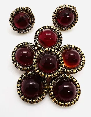 $159.99 • Buy ACCESSOCRAFT Ruby Red Glass Cabochon Brooch Earrings Demi Signed Vintage Jewelry