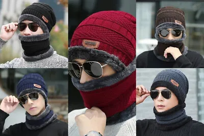 Unisex Hat Scarf Snood Set Winter Beanie Hat Set Fleece Lining Warm Knitted Cap • £4.99