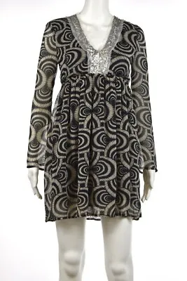 Michelle Jonas Womens Dress Size P Petite Black Printed Sheath Above Knee Casual • $19.99