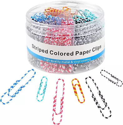 400 PCS Paper Clips Metal Coated Assorted Sizes Medium & Large Striped Colored • $9