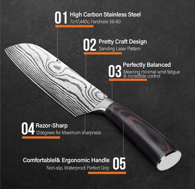 $29.95 • Buy 7  Japanese Santoku Knife German High Carbon Steel Kitchen Chef Knife + Gift Box