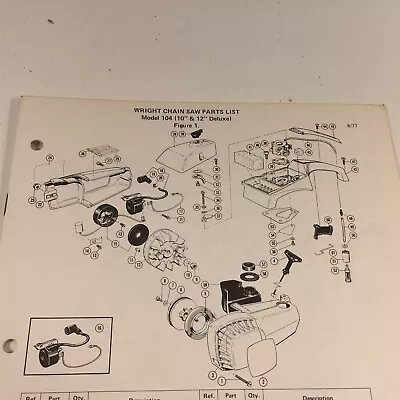 $34.99 • Buy 1977 Wright Model 104 Chain Saw Parts List 63494
