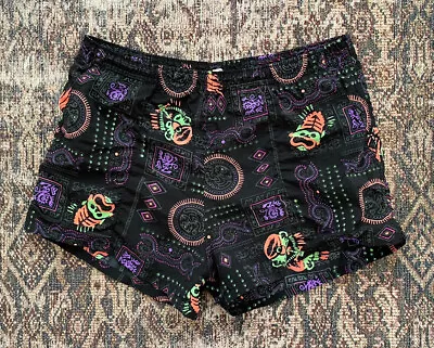 VTG 80s Neon Hawaiian Tribal Rasta Single Stitch Swim Trunks SZ L Nylon Shorts • $24.95