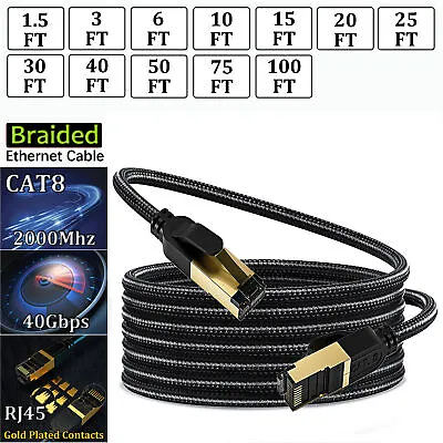 Cat 8 Braided Ethernet Cable RJ45 Super Speed 40Gbps 2000Mhz LAN Network Lot • $6.99