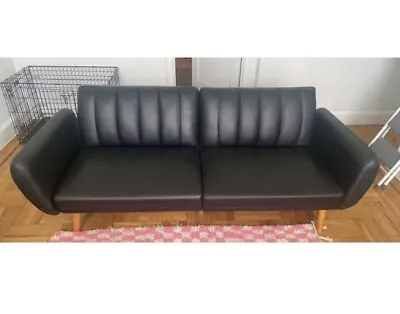 New Vintage Style Caramel Black Vegan Leather Pull Out Reclining Sofa Couch • $499