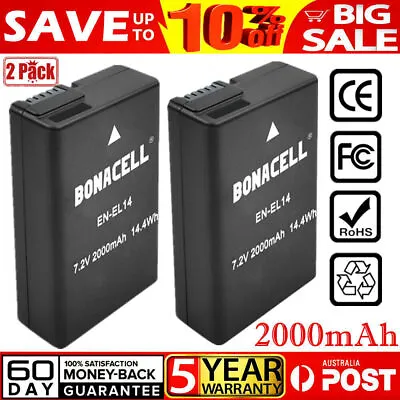 2x EN-EL14 EN-EL14a Battery For Nikon D3100 D3200 D5100 D5200 D5500 P7000 P7800 • $26.99