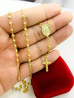 14K Gold Filled Virgen De Guadalupe Rosary Gold Beads 24  Mens Necklace Rosario • $22.49