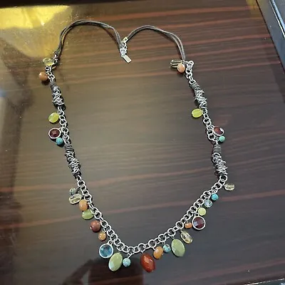 J.Jill Long Cord Necklace With Silver Links Multicolor Glass Bead Drops • $9.99