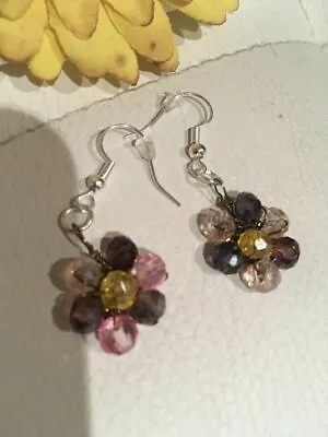 Flower Earrings With Crystals  Handmade Elven Spirit Jewellery • $18.95