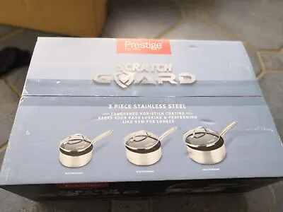 £50 • Buy Saucepans - RRP £110 PRESTIGE Scratch Guard Stainless Steel 3 Piece Pan Set