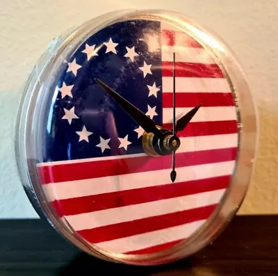 Vintage  Magnetic Clock Metal Round First American Betsy Ross 13 Stars Flag  • $35