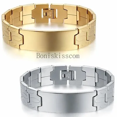 Blank ID Stainless Steel Men's 16mm Wide Link Bracelet Bangle Wristband 8.1  • $8.99