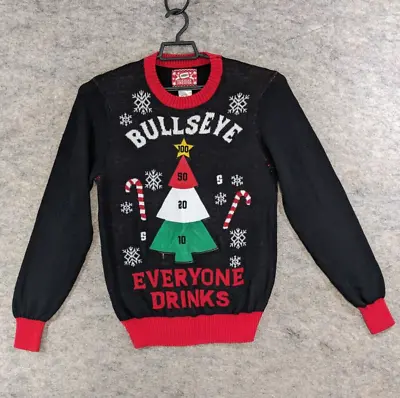 Hybrid Christmas Sweater Mens Medium Black Red Knit Christmas Tree Game Bullseye • $14.88