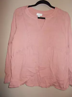 J.Jill Womens Size XS Pink Blouse Lace Trim V-Neckline Long Sleeves • $8.50