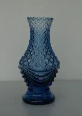 Blue Depression Glass Diamond Cut Glass Vase  Vintage • $25