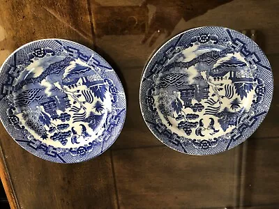 Blue Willow Porcelain Salad Plate Set Of 2 Made In Occupied Japan 7 3/8” • $15.50