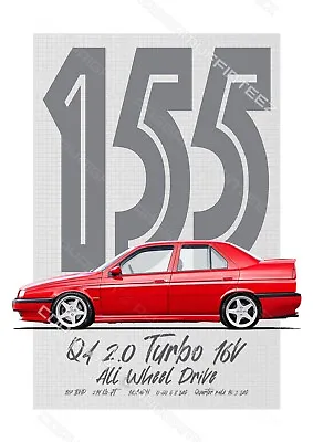 £15 • Buy ALFA ROMEO 155 Q4 T-shirt. RETRO. CLASSIC CAR. ITALIAN. MODIFIED.
