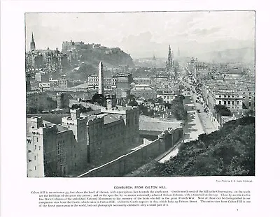 Edinburgh From Calton Hill Scotland Antique Picture Print 1900 SIS#07 • £3.99