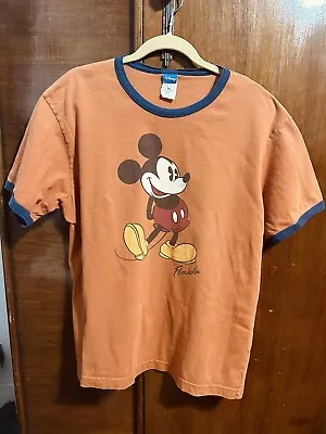 Vintage Disney Mickey Mouse Florida Ringer Tshirt Orange Large • $12