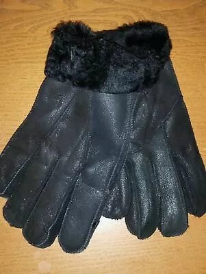 Mens Handmade Winter Genuine Black Sheepskin Leather Shearling Fur Warm Gloves • $39.99