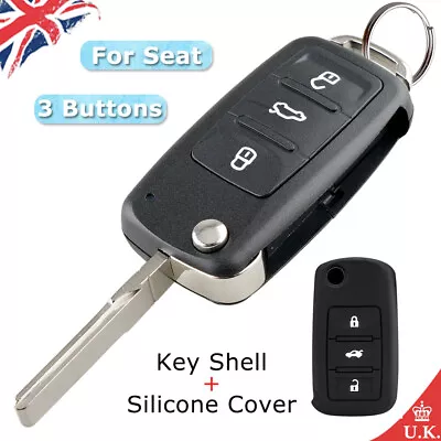 3 Buttons For Seat Altea Leon Ibiza Mii Flip Remote Key Case Fob +Silicone Cover • £6.17