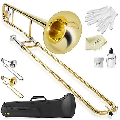 Bb Tenor Slide Trombone Brass Band Instrument B Flat Key W/ Case Mouthpiece • $194.99