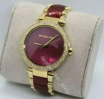 $129 • Buy Michael Kors MK6427 Parker Red & Gold Tone Plum Acetate Ladies Wrist Watch