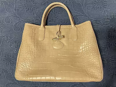 Authentic Vintage Longchamp Roseau Embossed Croc Beige Tote Bag Purse ~ France • $150