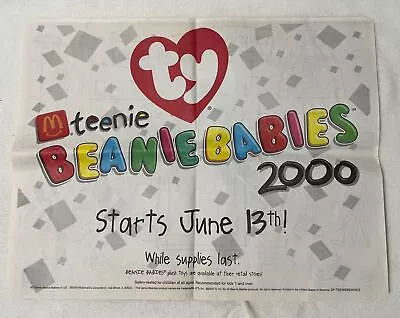 Vtg McDonalds Teenie Beanie Babies 2000 Tray Liner Placemat Starts June 13th • $4.99