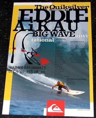 Mint Original 02-03 Eddie Aikau Big Wave Surfing Contest Waimea Hawaii Poster • $75