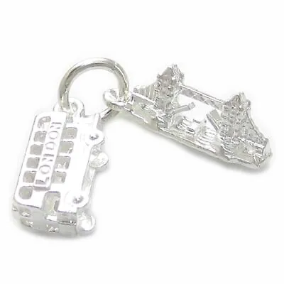 London Bus Tower Bridge Sterling Silver Charm .925 X 1 England Landmark • £15.99