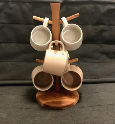 Hearth And Hand With Magnolia Wood Mug Tree Organizer Decor With Six Coffee Cups • $46.99