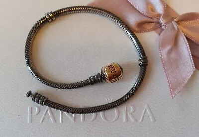 Genuine Pandora Silver Oxidised Bracelet With 14ct Gold Clasp 590702OG 20cm Rare • £225