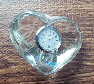 Mikasa Crystal Clock Heart 3 3/4”x 3 1/4”x2  Silver Trim • $25