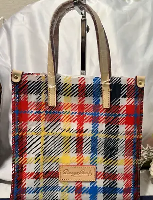DOONEY & BOURKE Red/Yellow/Blue Small IT LUNCH BAG ~ Clear W/Chatham Plaid • $65