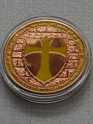 Crusader Coin - Knights Templar Cross Shield - Yellow In Plastic Case As New • $12
