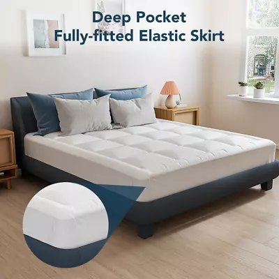 Bamboo Mattress Topper 1500GSM Pillowtop Fitted Mattress Underlay Pad Full Size • $61.99