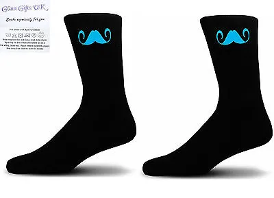 Blue Imperial Moustache-Black Blue Moustache Novelty Socks - Special Socks  • $5.68