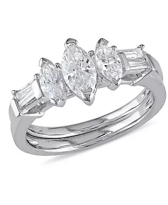 14k White Gold Marquise Lab-Created Diamond Certified Valentine Women Ring Set • $325