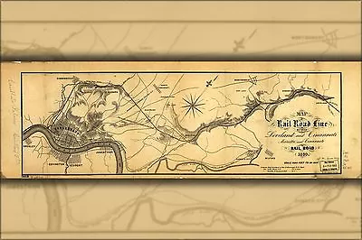 Poster Many Sizes; Map Of Marietta & Cincinnati Railroad Ohio 1860 • $160.11