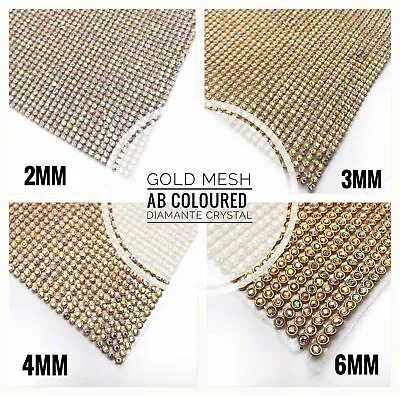 Iron On Chaton Clear Diamante Transfer Strips Crystal Gold AB Mesh For Wedding   • $4.36