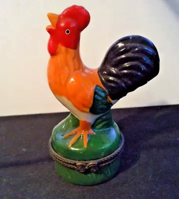 Rooster Hinged Trinket Box Farm Figurine Miniature Porcelain Pill Trinket Box • $8.34