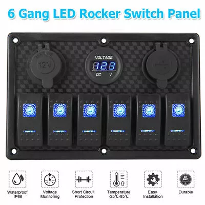 6 Gang 12V Switch Panel LED Rocker Car RV Boat Marine Circuit Breaker Waterproof • $48.95