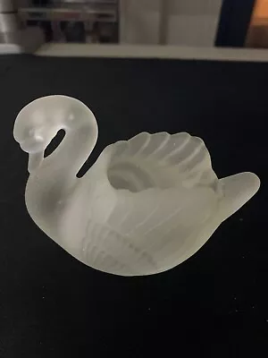 Vintage Frosted Crystal Like Glass Swan 4 Inches Wide Figurine Candle Holder • $299.99