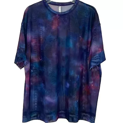 Athleta Top Shirt Womens Size Medium Purple Galaxy Print Mesh Relaxed Fit • £9.44